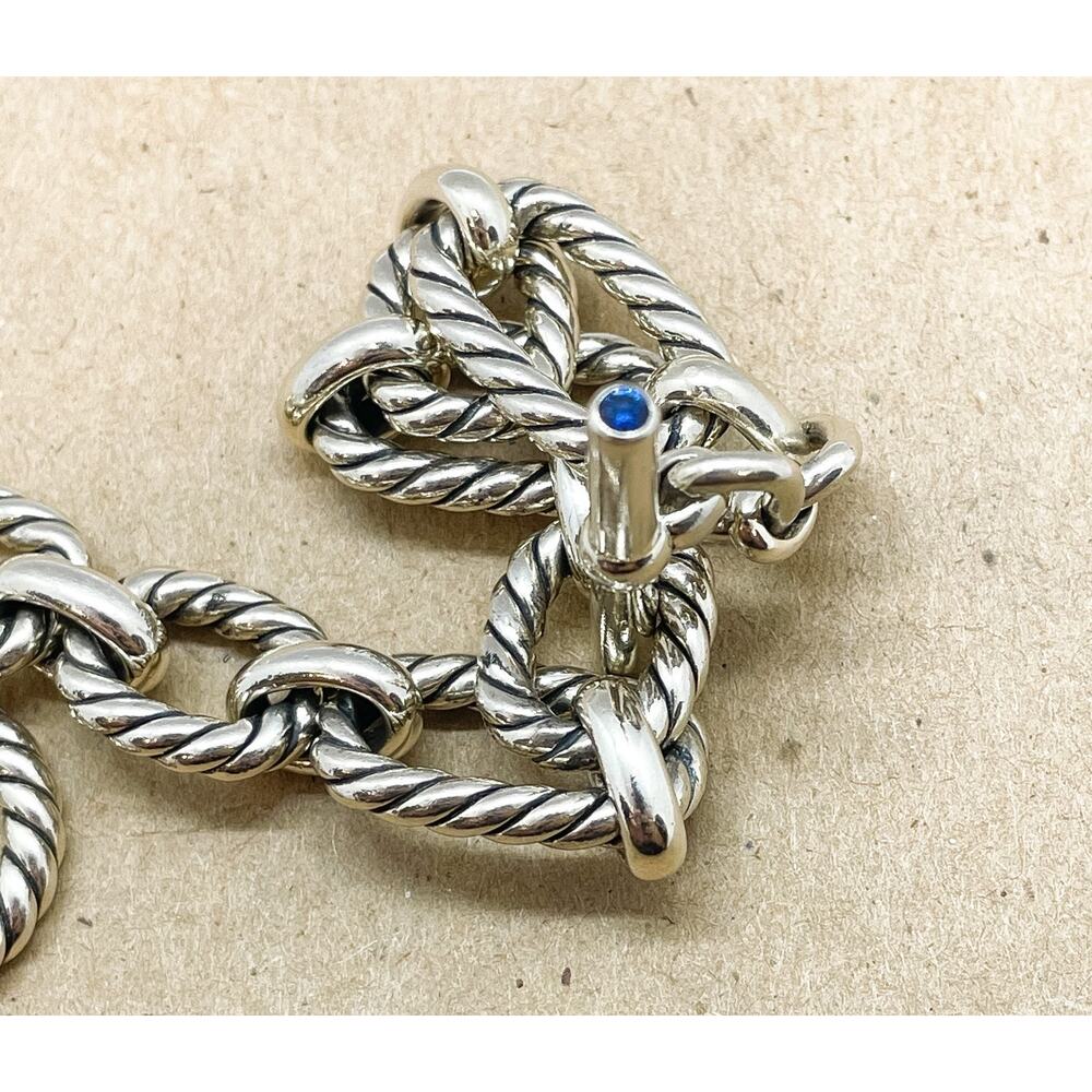 David Yurman Cushion Link Toggle Bracelet Sterling Silver Blue Sapphires 7.25" - Picture 14 of 16